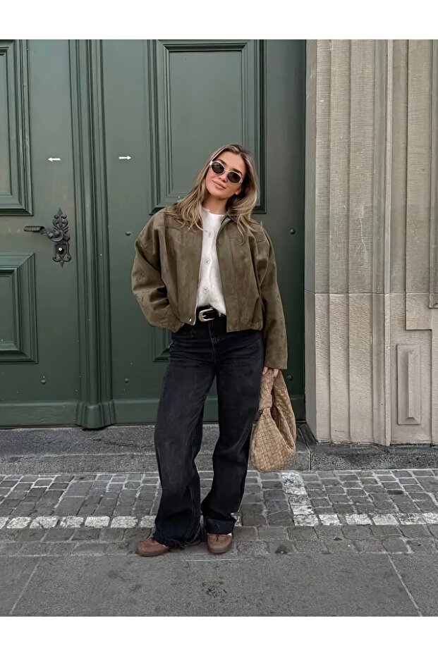 Oversize Bomber Süet Ceket - 4