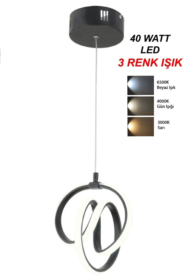 Ledli Avize Sarkıt Ledli Tekli VENÜS LEDLİ SİYAH (ÜÇ RENK YANAR) LED AVİZE - 5
