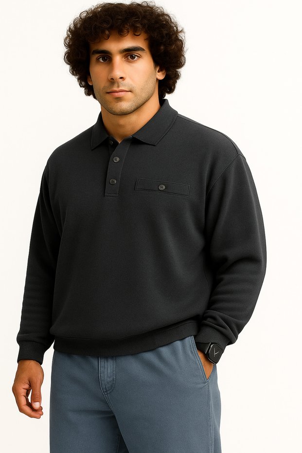 Men's Large Size, Suitable for 122 kg - 158 Kg, Wide Fit, Polo Collar, Thessaloniki Sweatshirt, Anthracite