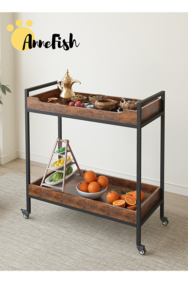 عربة تقديم متدحرجة ذات مستويين مقاس 80*40*90 سم، عجلات عربة المشروبات، مطبخ، غرفة طعام