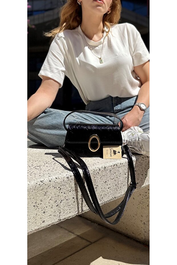 Women's Gold Buckle Accessory Detailed Leather Hand and Shoulder Bag