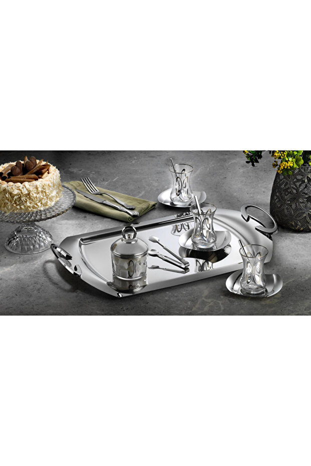 Amor Tea Set 40 Pieces / 12 Person (Steel Round Sugar Bowl and Cups Are Sent Without Decoration)
