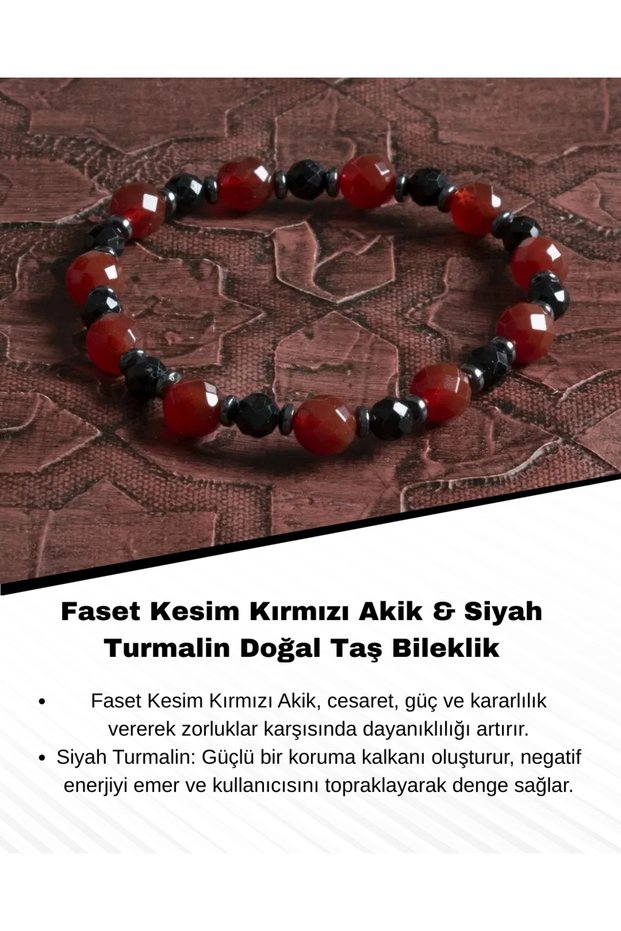 Certified Facet Cut Red Agate & Black Tourmaline Natural Gemstone Bracelet – Saff Natural Gemstone