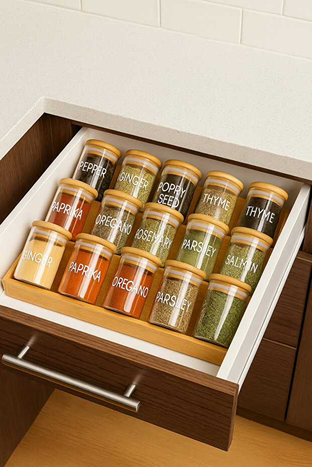 Bamboo 3-Layer Folding Spice Rack Stand with Drawer Spice Rack Stand - 4