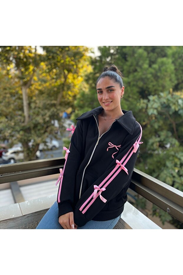 Black Pink Coquette Bow Sweatshirt