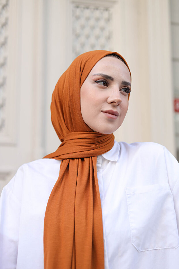 شال حجاب قطني ممشط برتقالي محروق