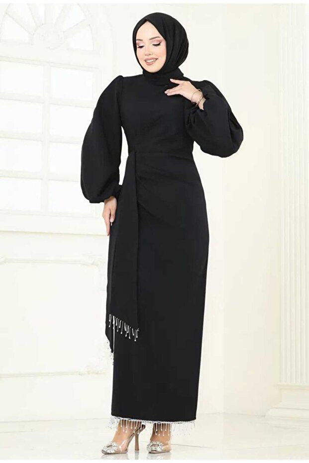 Double Krep Tesettür Abiye - 2