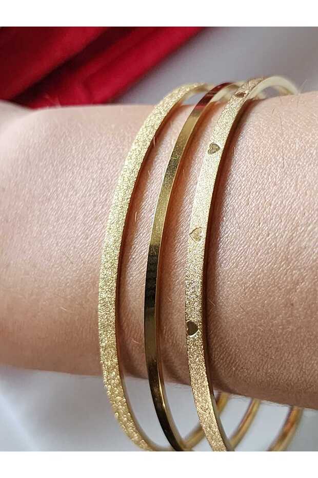 Sand Steel Bracelet Heart Model 3 Pieces Gold Stainless Water Resistant