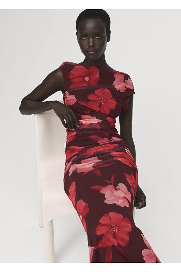 Çiçekli asimetrik elbise - 5