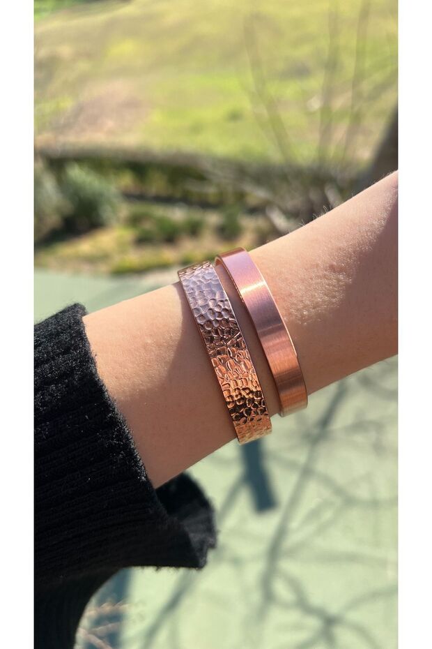 Pure Copper Set of 2 Bracelets Thick Raw Copper Energy Boosting Adjustable