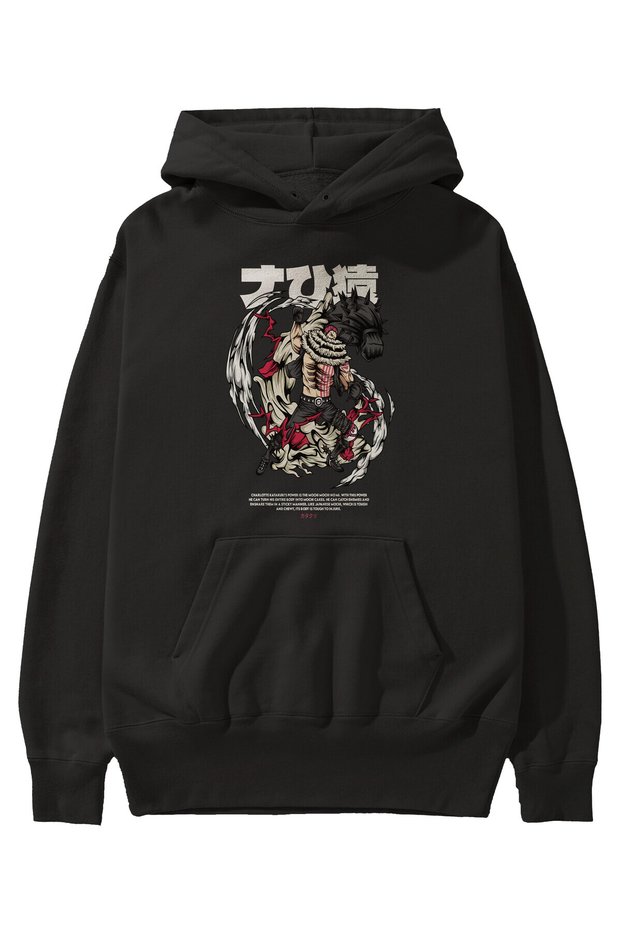 Katakuri Anime Front Printed Black Hoodie Oversize Hooded Sweatshirt Men Women