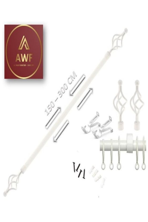 Roman Extendable Curtain Rod, Metal Single Rod Window Treatment Rod Drapery Rod WHITE, 150 – 300 cm