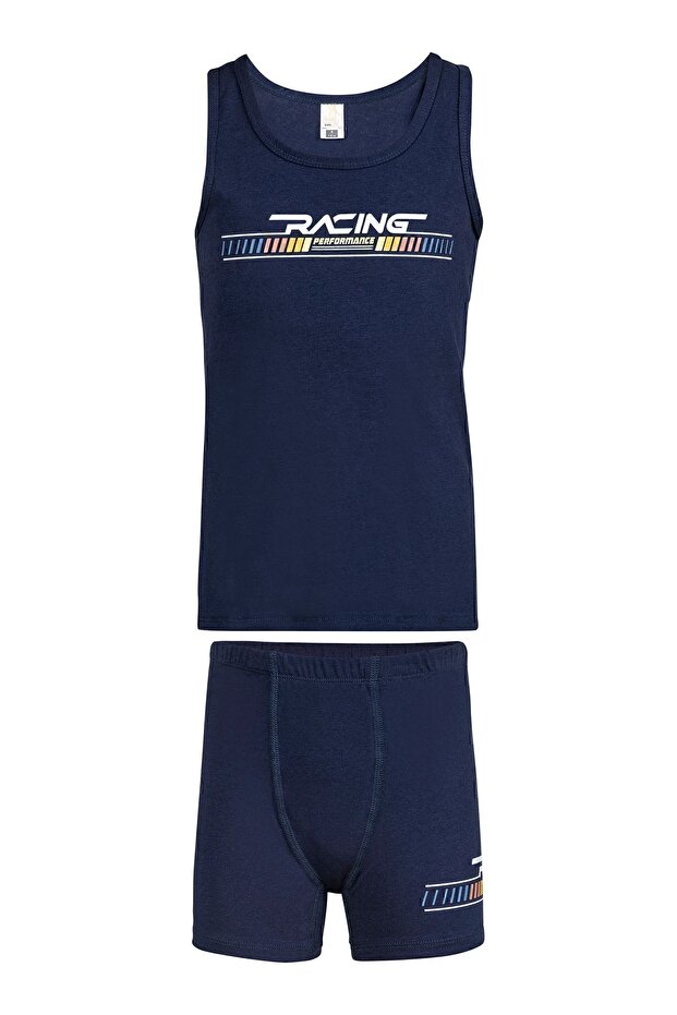 Özkan 32042 Boy's Cotton Navy Blue Thick Strap Athlete Shorts Underwear Set