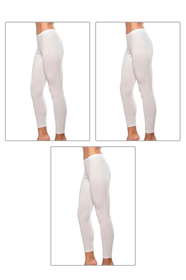 Özkan 0415 3 Pack Women's Cotton Lycra Single Jersey Plain Long Tights
