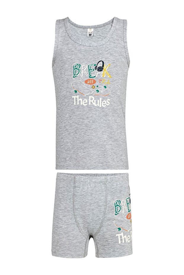 Özkan 32035 Boy Gray Melange Thick Strap Athlete Shorts Underwear Set