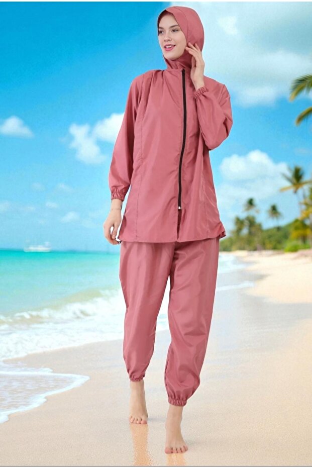 Hijab Swimsuit 3 Piece Bonnet, Top, Bottom Set Does Not Show Skin and Body Lines - 2