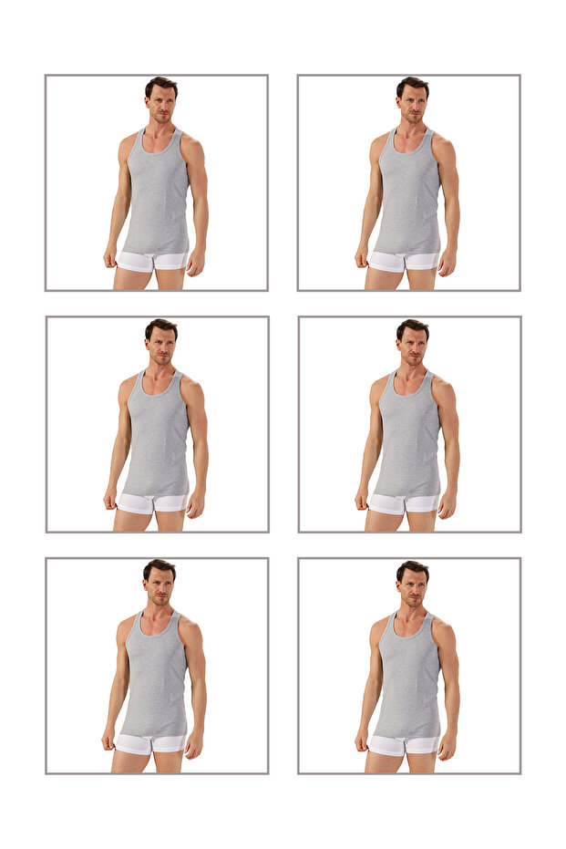Özkan 0267 6-Pack Men's 95% Cotton Lycra Single Jersey Flexible Comfortable Cross-Back Sports Rambo Undershirt