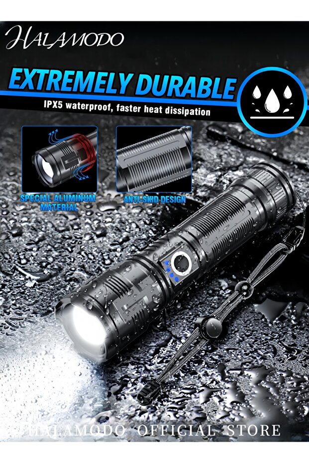 مصباح يدوي USB للشحن أسود 15 سم - 7