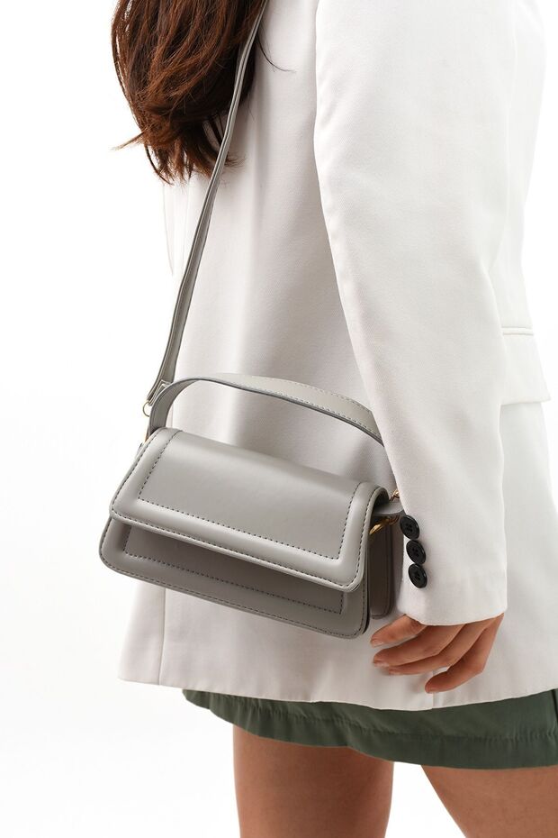 Moi Gray Women's Stylish Design Snap Fastener Adjustable Strap Hand, Arm and Shoulder Bag L:10 W:21 W:7 cm