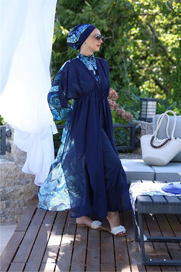 Ocean Model Waist Lace-Up Design Hijab Pareo