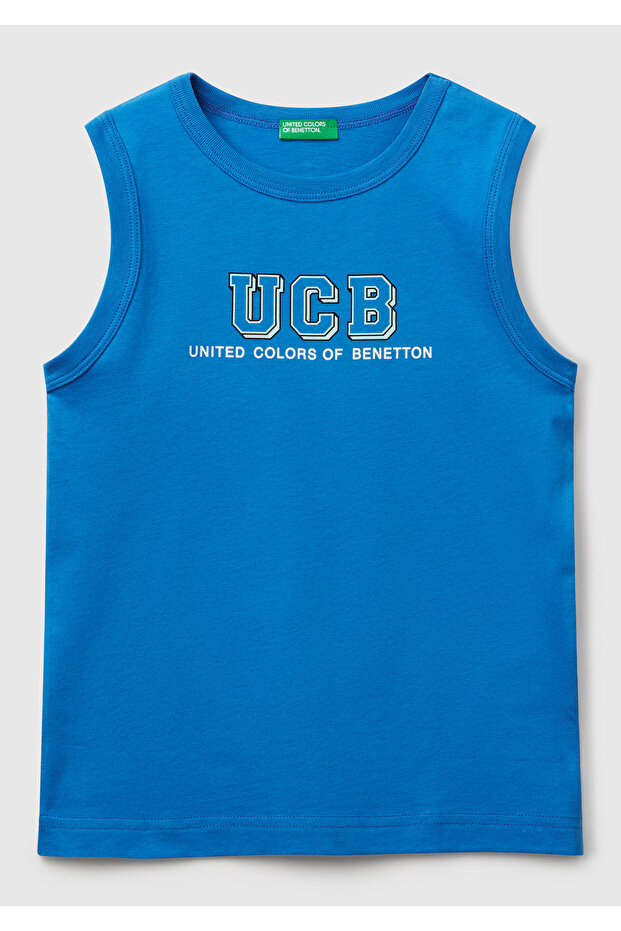 Boy's Cobalt Blue Benetton Logo Printed Undershirt