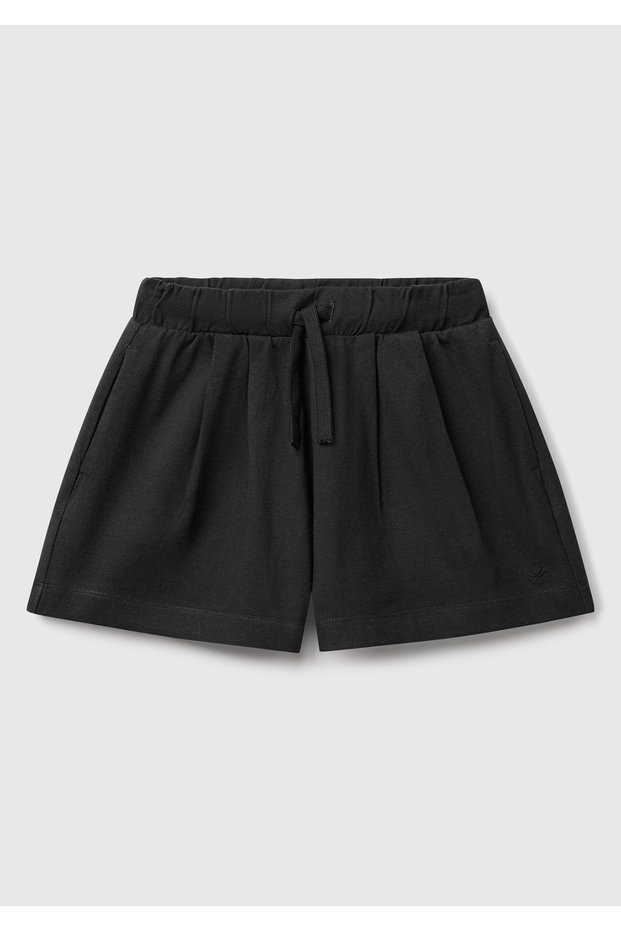 Girl's Black Logo Embroidered Waist Drawstring Shorts