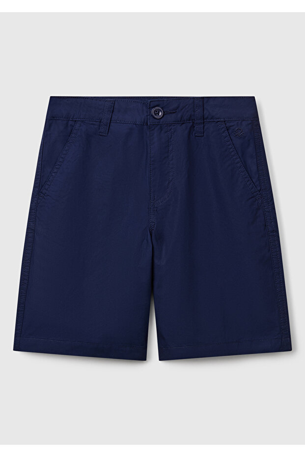 Boy's Navy Blue Pocket Regular Fit Denim Bermuda Shorts