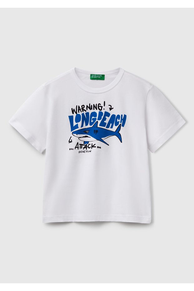 Boy's White Graphic Printed Short Sleeve T-Shirt