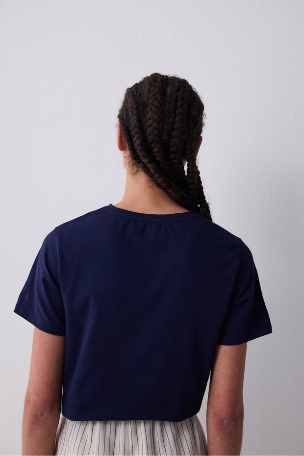 Βασικό μπλουζάκι Navy Blue - 5