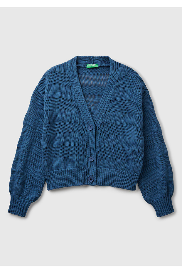 Women's Denim 100% Cotton Stripe Effect Off Shoulder Knitted Relax Fit Cardigan