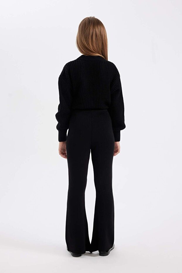 Kız Çocuk Flare Fit İspanyol Paça Basic Düz Triko Pantolon A6029A824WN - 5