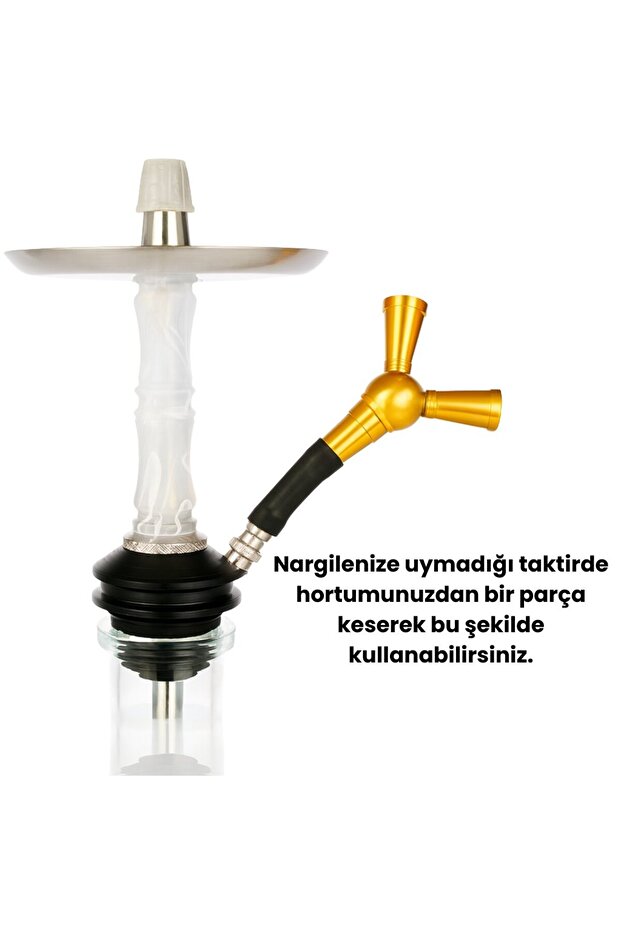 Çiftli Nargile Hortum Adaptörü – Tek Çıkışı 2’ye Çeviren Marpuç Aparatı - Gri - 2