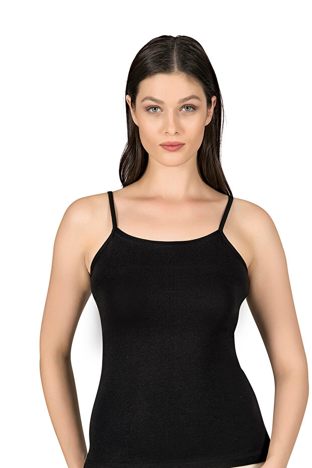 Özkan 24264 Women's Cotton Modal Flexible Comfortable Pool Collar Ribbed Tank Top with String Straps