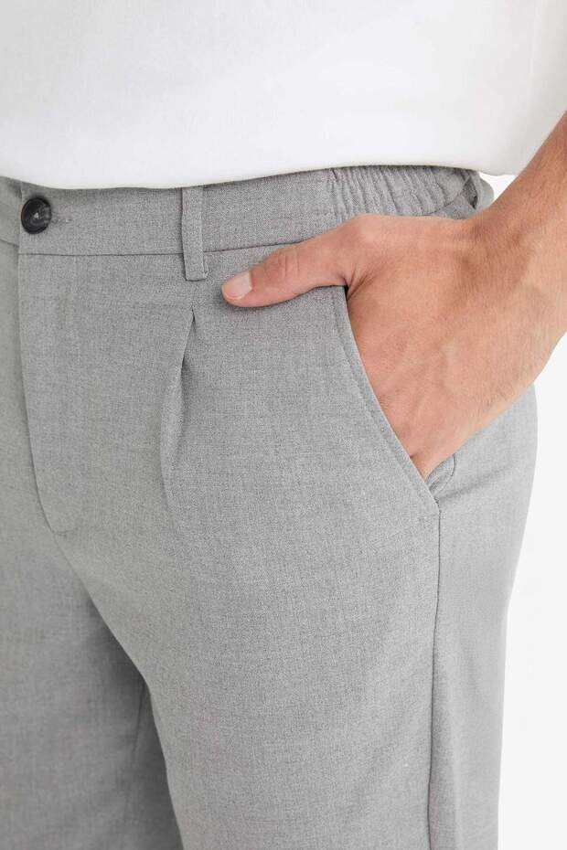 Tailored Regular Fit Beli Lastikli Pileli Cepli Kısa Paça Pantolon E9814AX25AU - 6