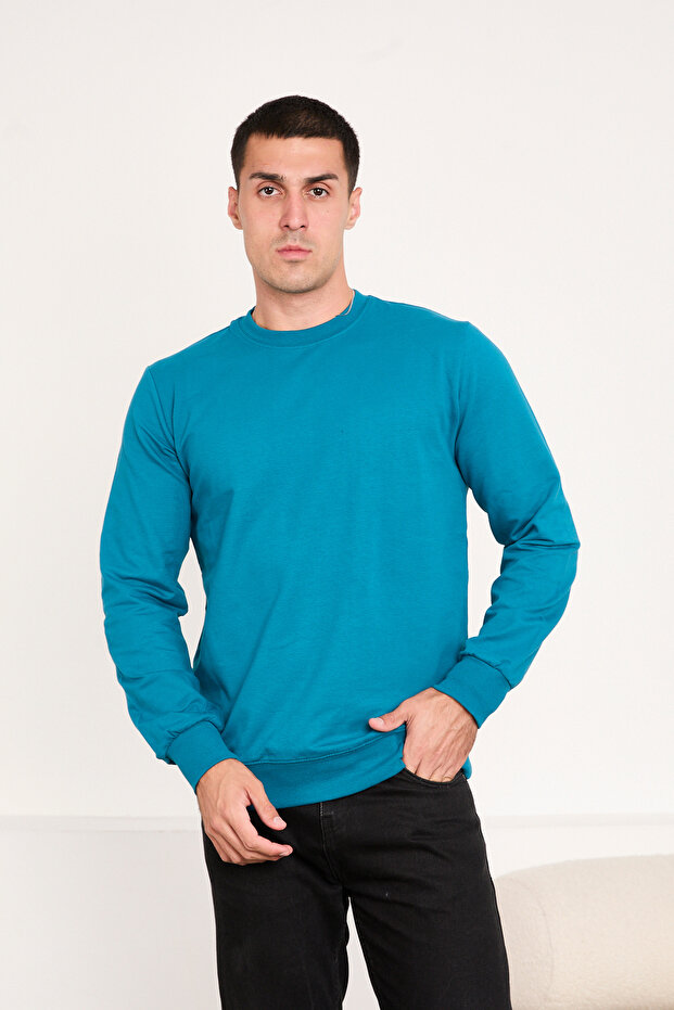 Erkek Basic Uzun Kollu Düz Sweatshirt - 1