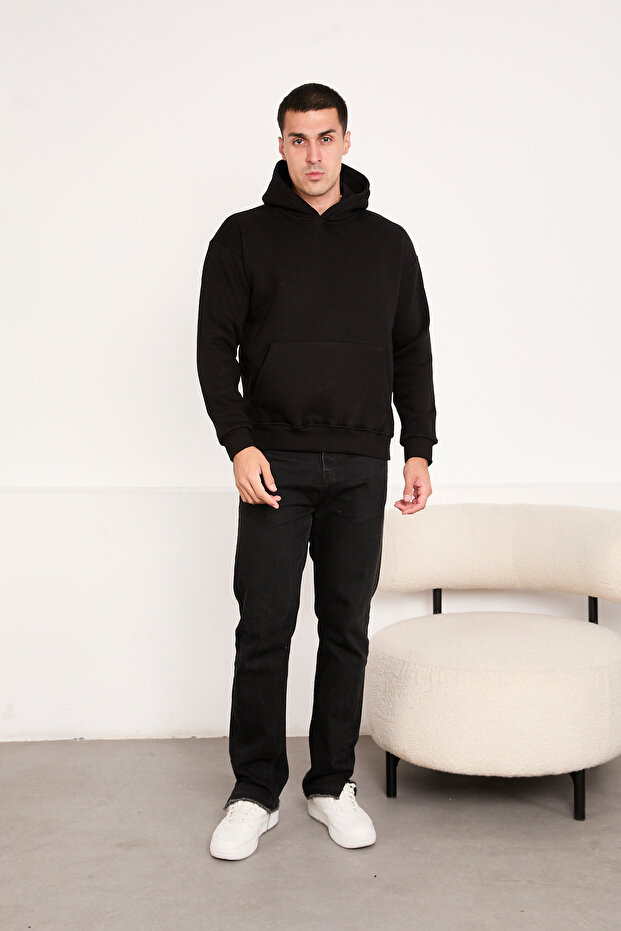 Kapüşonlu Basic Oversize Erkek Sweatshirt - 3