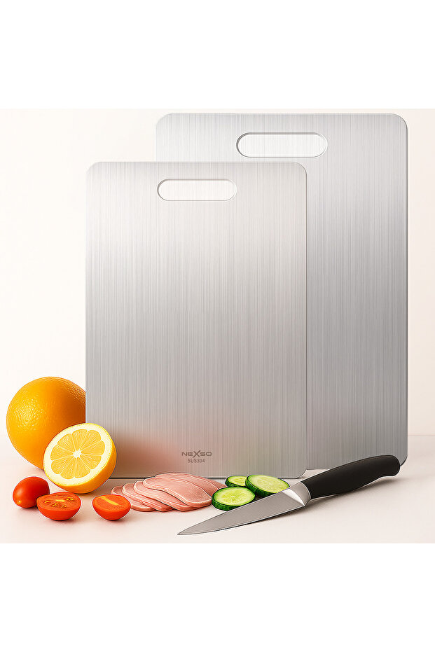2-Pack 304 Stainless Steel Cutting Board Set | Double-Sided, Rust-Proof, Dishwasher Safe