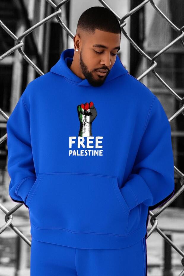 سويت شيرت كبير الحجم مطبوع عليه "فلسطين الحرة" مجانًا