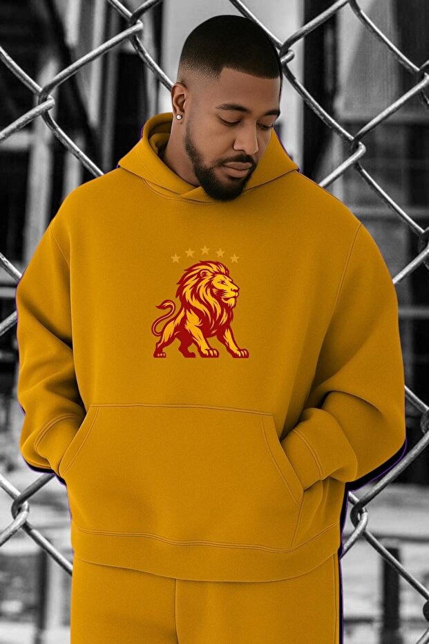 سويت شيرت مقاس كبير مطبوع عليه صورة أسد