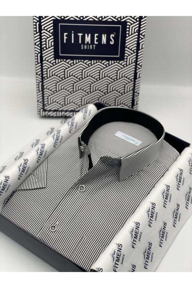 Classic Short Sleeve Striped Gift Boxed Men's Shirt Fs-003005 - Black
