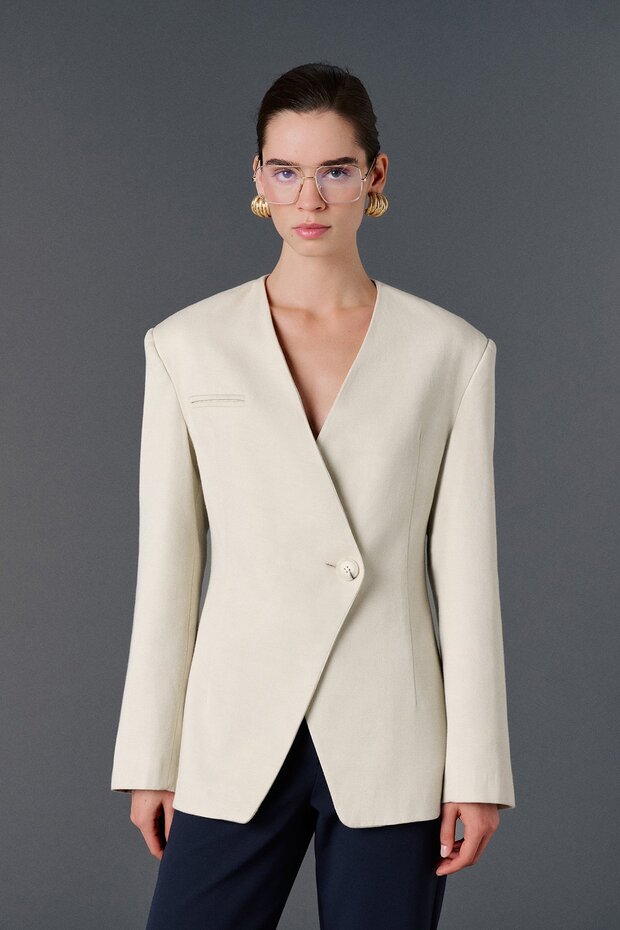 Single Button Double Breasted Fit Blazer Jacket - 1