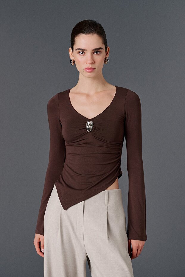 V-Neck Asymmetrical Blouse - 1