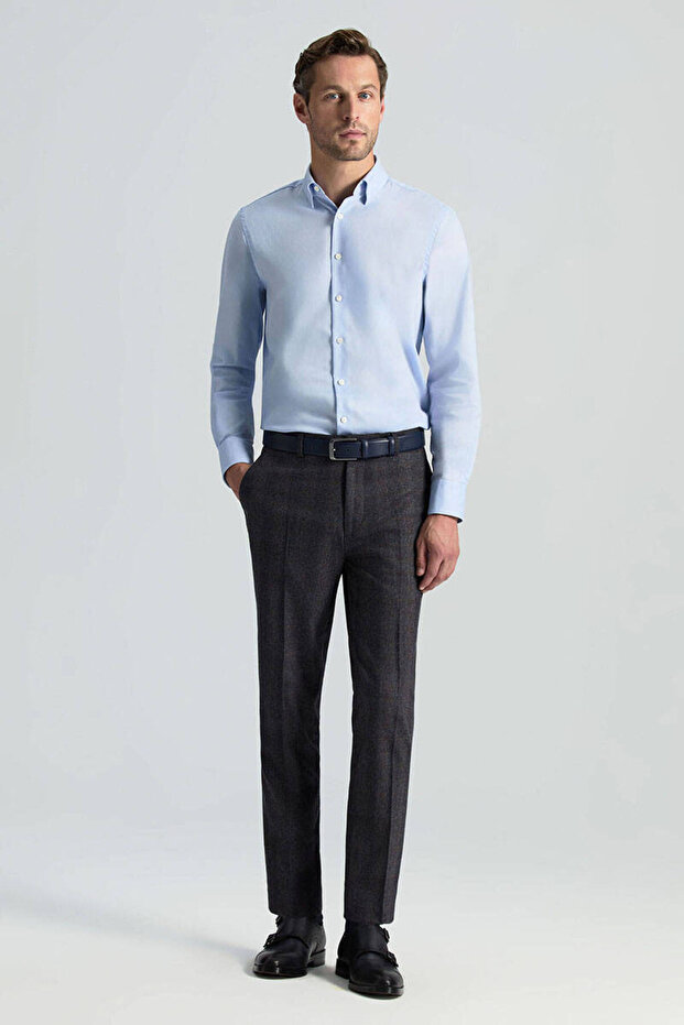 Bird's Eye Textured Non-Iron Business Hidden Button Blue Shirt