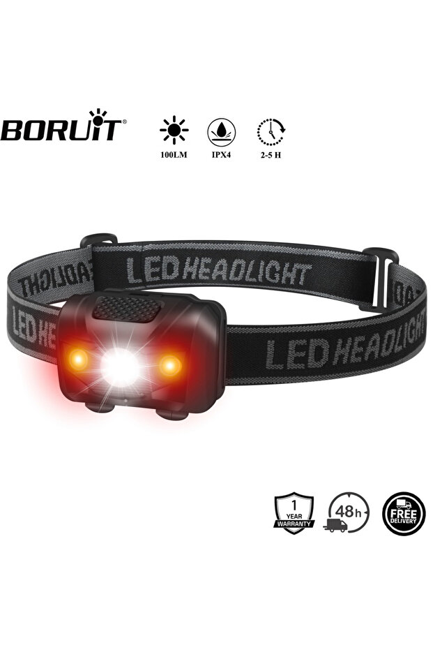 BORUiT كشاف أمامي صغير قوي 3 وات ضوء أحمر LED مصباح أمامي 4 أوضاع مقاوم للماء كشاف رأس للتخييم...