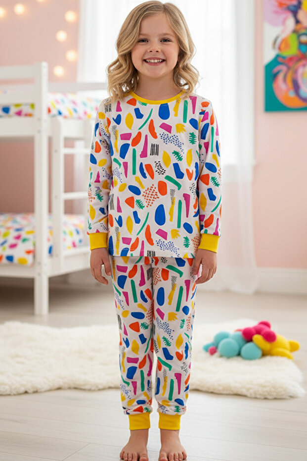 Girl's Geometric Pattern Design Seasonal Pajamas Set