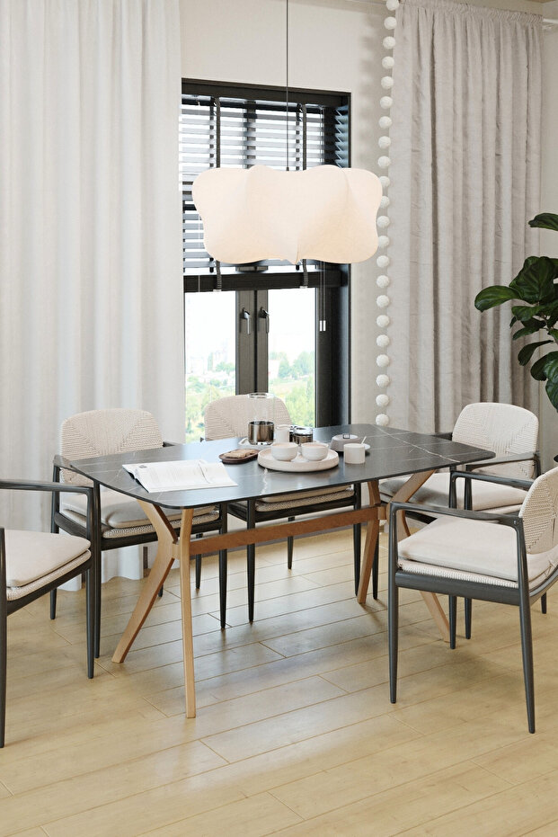 80X138 Siyah-Ceviz(Sadece Masa) Salon ve Mutfak Masası Viktoria Model - 1