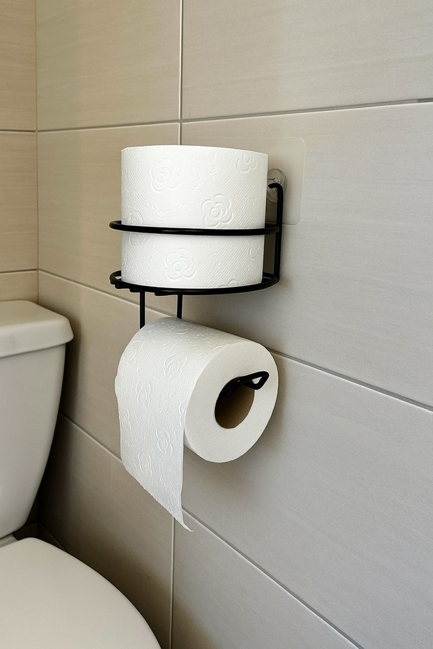Yuvarlak Yapışkanlı Tuvalet Kağıdı Askısı, Kolay Montajlı WC Kağıtlığı Peçeteliği Tutacağı Askılığı - 2
