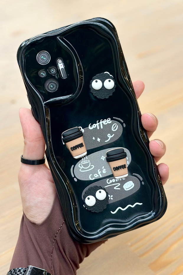 حافظة كوكي بتصميم لامع ثلاثي الأبعاد لهاتف Redmi Note 10 Pro بنمط بسكويت القهوة - 1