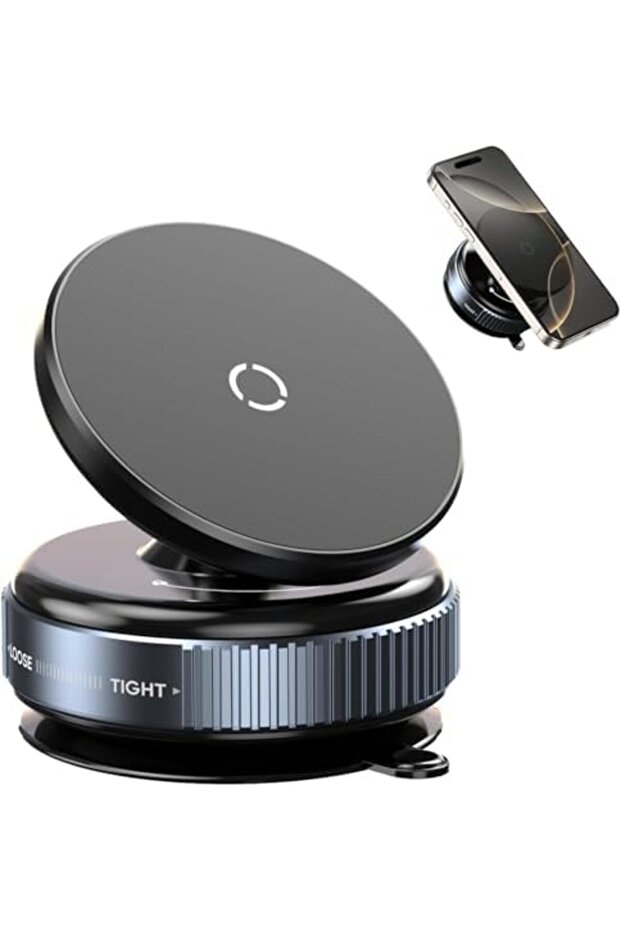 Magnetic Vaccum Car Phone Holder - 360° Rotation, Quick Lock Suction Mount