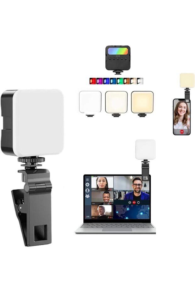 Rechargeable LED Video Light with Clip – 49 LED Beads, Dimmable with 3 Cold Shoe Mounts, Portable